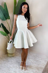 Cream Scuba Sleeveless Skater Mini Dress